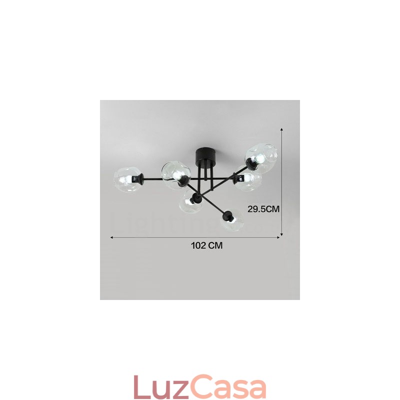 Lustre rústico de aço inoxidável com 6 luzes e cúpulas de vidro transparente ou azul
