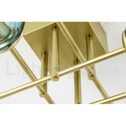 Lustre rústico de aço inoxidável com 8 luzes e cúpulas de vidro transparente ou azul