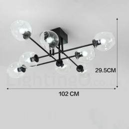 Lustre rústico de aço inoxidável com 8 luzes e cúpulas de vidro transparente ou azul