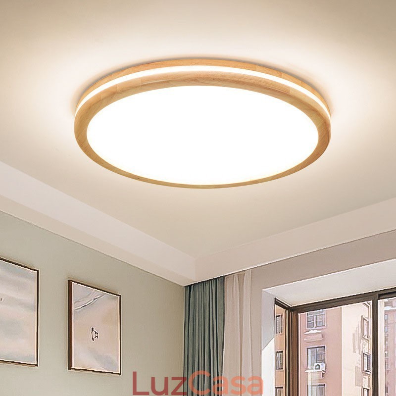 Luminária de teto de madeira redonda regulável com lente, estilo nórdico moderno e contemporâneo, embutida, com cúpula de acrílico e controle remoto, também pode ser usada como luminária de parede