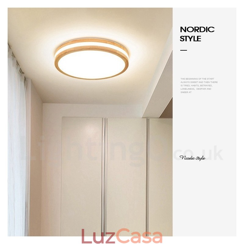 Luminária de teto de madeira redonda regulável com lente, estilo nórdico moderno e contemporâneo, embutida, com cúpula de acrílico e controle remoto, também pode ser usada como luminária de parede