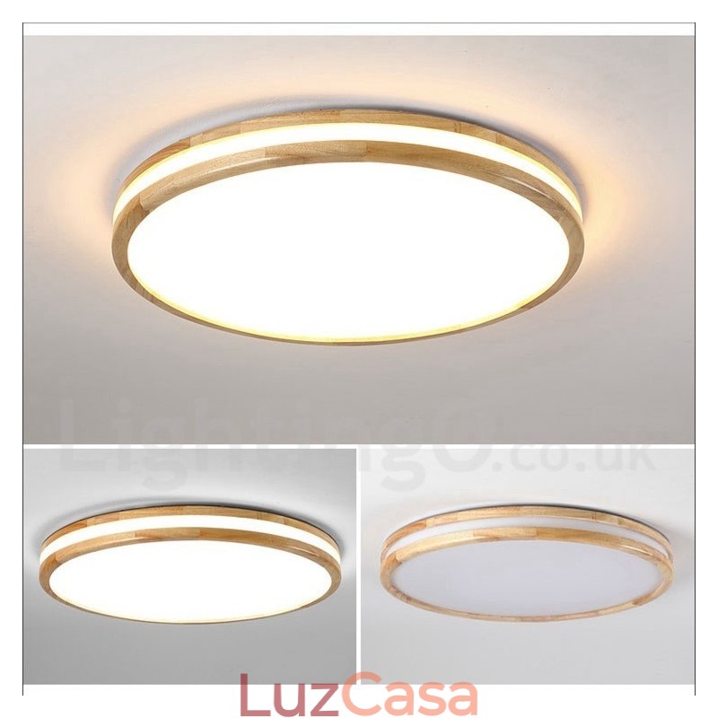 Luminária de teto de madeira redonda regulável com lente, estilo nórdico moderno e contemporâneo, embutida, com cúpula de acrílico e controle remoto, também pode ser usada como luminária de parede
