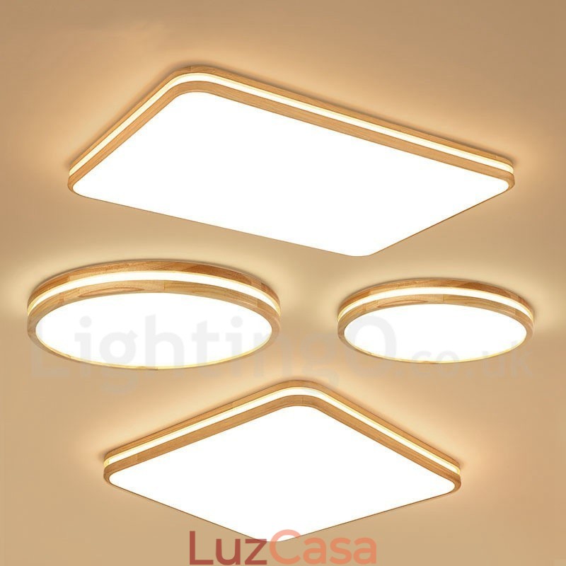 Luminária de teto de madeira redonda regulável com lente, estilo nórdico moderno e contemporâneo, embutida, com cúpula de acrílico e controle remoto, também pode ser usada como luminária de parede