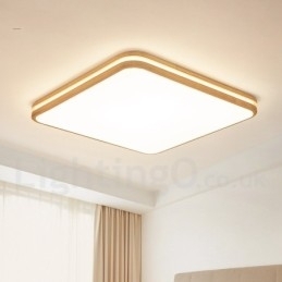 Luminária de teto de madeira quadrada com lente, estilo nórdico moderno e contemporâneo, embutida, com cúpula de acrílico e controle remoto, também pode ser usada como luminária de parede