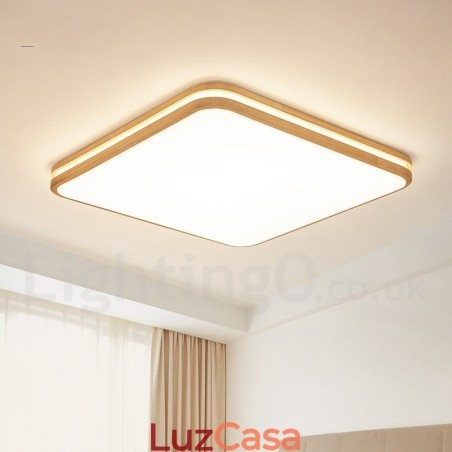 Luminária de teto de madeira quadrada com lente, estilo nórdico moderno e contemporâneo, embutida, com cúpula de acrílico e controle remoto, também pode ser usada como luminária de parede Luminária de teto de madeira quadrada com lente, estilo nórdico moderno e contemporâneo, embutida, com cúpula de acrílico e controle remoto, também pode ser usada como luminária de parede