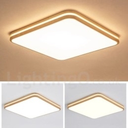 Luminária de teto de madeira quadrada com lente, estilo nórdico moderno e contemporâneo, embutida, com cúpula de acrílico e controle remoto, também pode ser usada como luminária de parede