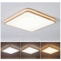 Luminária de teto de madeira quadrada com lente, estilo nórdico moderno e contemporâneo, embutida, com cúpula de acrílico e controle remoto, também pode ser usada como luminária de parede