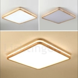 Luminária de teto de madeira quadrada com lente, estilo nórdico moderno e contemporâneo, embutida, com cúpula de acrílico e controle remoto, também pode ser usada como luminária de parede