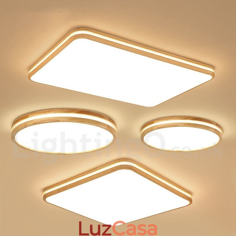 Luminária de teto retangular de madeira com lente, moderna, contemporânea, estilo nórdico, embutida, de madeira, com cúpula de acrílico e controle remoto, também pode ser usada como luminária de parede