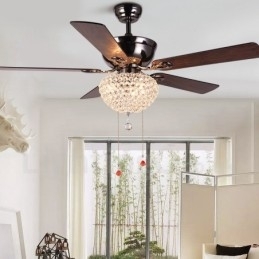 Ventilador de teto com controle remoto retrô de madeira estilo americano de 132 cm (52 pol.) com sombra de cristal e motor de cobre puro mudo