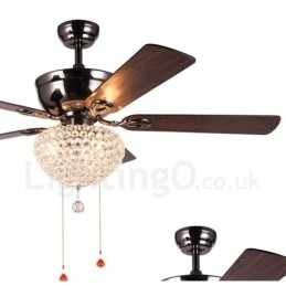 Ventilador de teto com controle remoto retrô de madeira estilo americano de 132 cm (52 pol.) com sombra de cristal e motor de cobre puro mudo