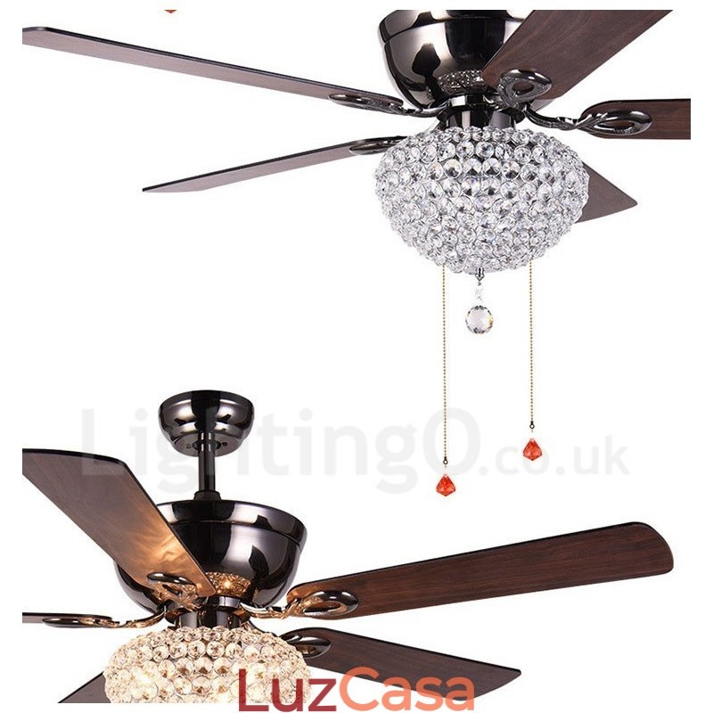 Ventilador de teto com controle remoto retrô de madeira estilo americano de 132 cm (52 pol.) com sombra de cristal e motor de cobre puro mudo