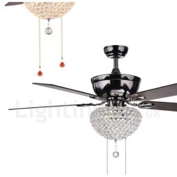 Ventilador de teto com controle remoto retrô de madeira estilo americano de 132 cm (52 pol.) com sombra de cristal e motor de cobre puro mudo