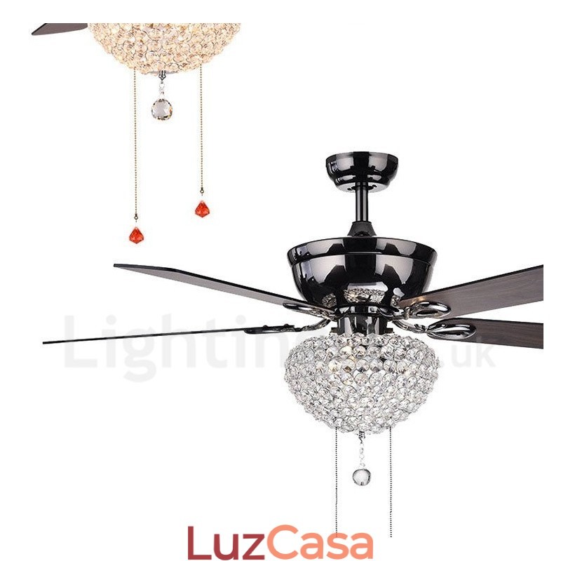 Ventilador de teto com controle remoto retrô de madeira estilo americano de 132 cm (52 pol.) com sombra de cristal e motor de cobre puro mudo