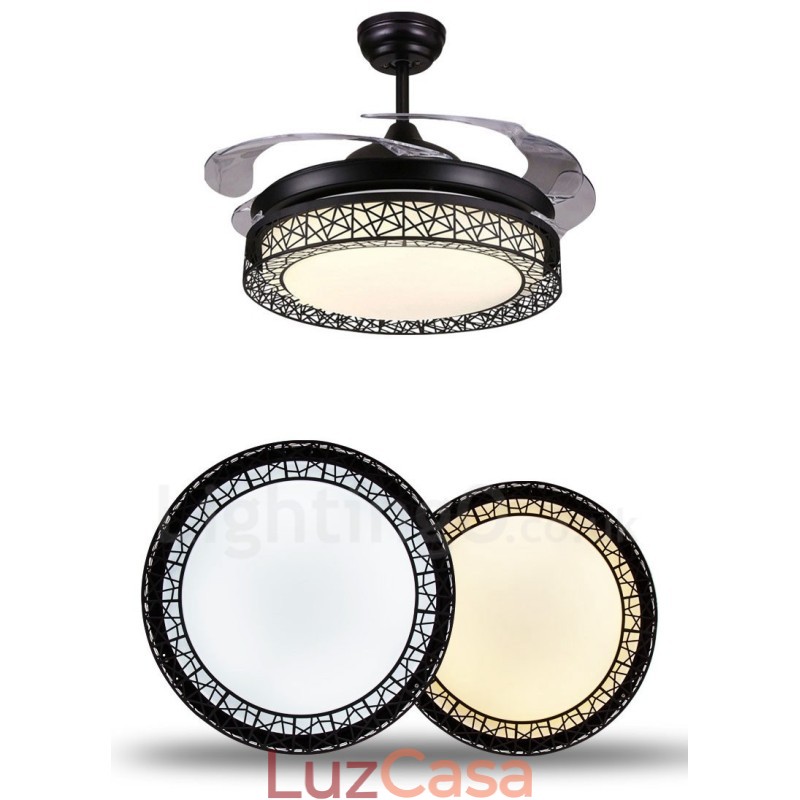 108CM (42") 91CM (36") Moderno Contemporâneo Controle Remoto Oco Ventilador de Teto Luz com Sombra de Acrílico Mudo Motor de Cobre Puro