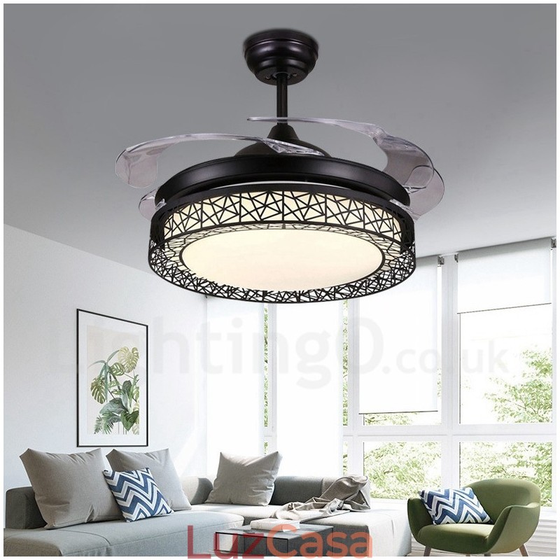 108CM (42") 91CM (36") Moderno Contemporâneo Controle Remoto Oco Ventilador de Teto Luz com Sombra de Acrílico Mudo Motor de Cobre Puro