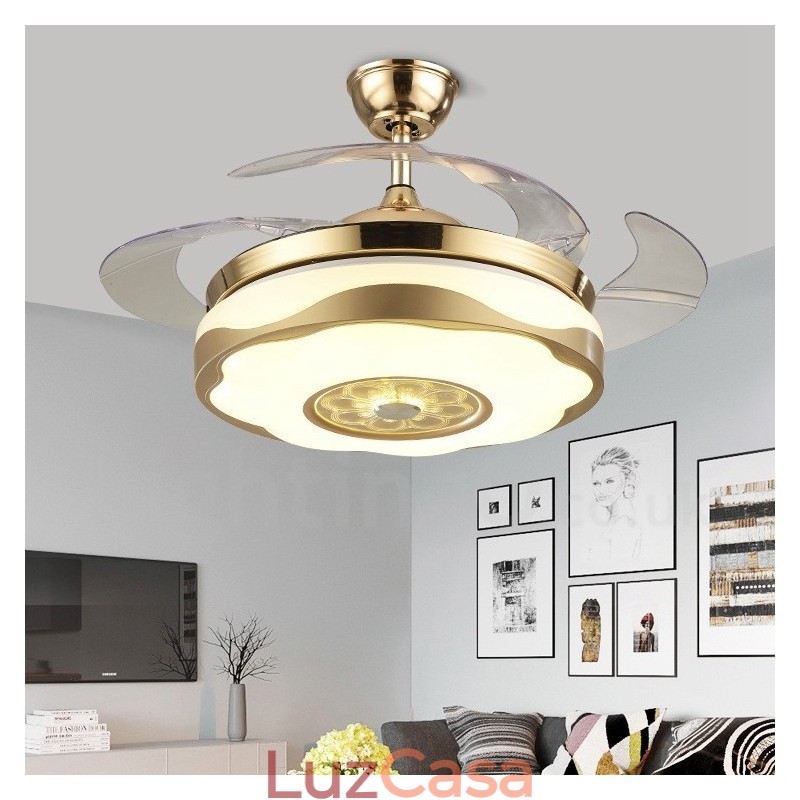 108CM (42") 91CM (36") Moderno Contemporâneo Controle Remoto Cor Dourada Ventilador de Teto Luz com Sombra de Acrílico Motor de Cobre Puro Mudo