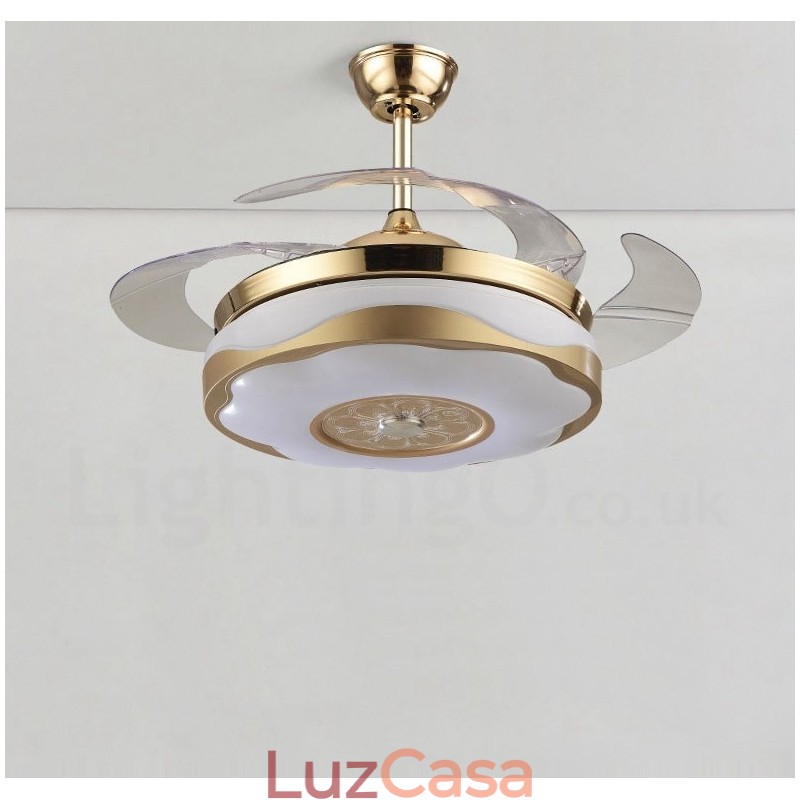 108CM (42") 91CM (36") Moderno Contemporâneo Controle Remoto Cor Dourada Ventilador de Teto Luz com Sombra de Acrílico Motor de Cobre Puro Mudo