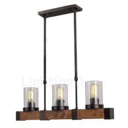 Lustre de madeira vintage de 3 luzes, iluminação pendente industrial de madeira eólica, loft, linear
