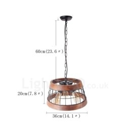 Lustre de madeira vintage com 3 anéis de luz, iluminação pendente industrial de madeira eólica, loft, linear