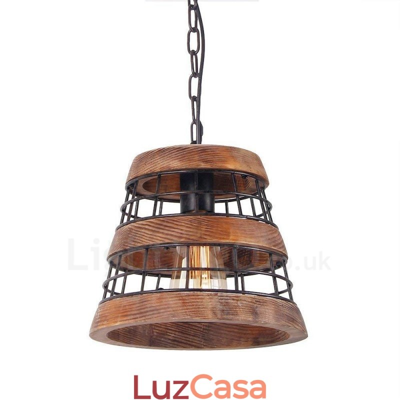 1 Anel de Luz Vintage Lustre de Madeira Industrial Vento Loft Madeira Linear Pendente Iluminação