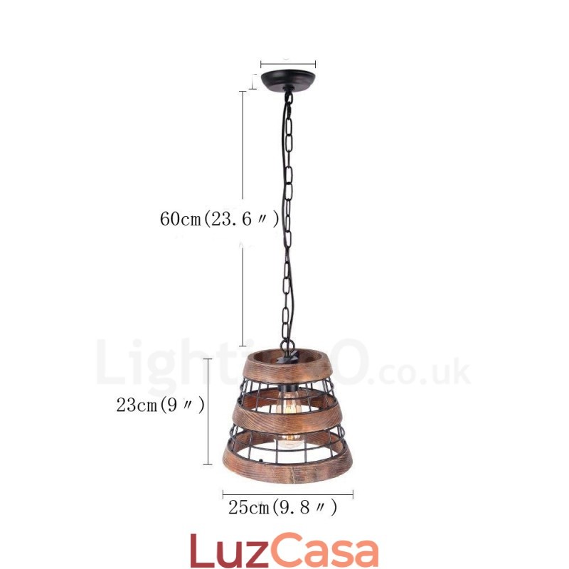 1 Anel de Luz Vintage Lustre de Madeira Industrial Vento Loft Madeira Linear Pendente Iluminação