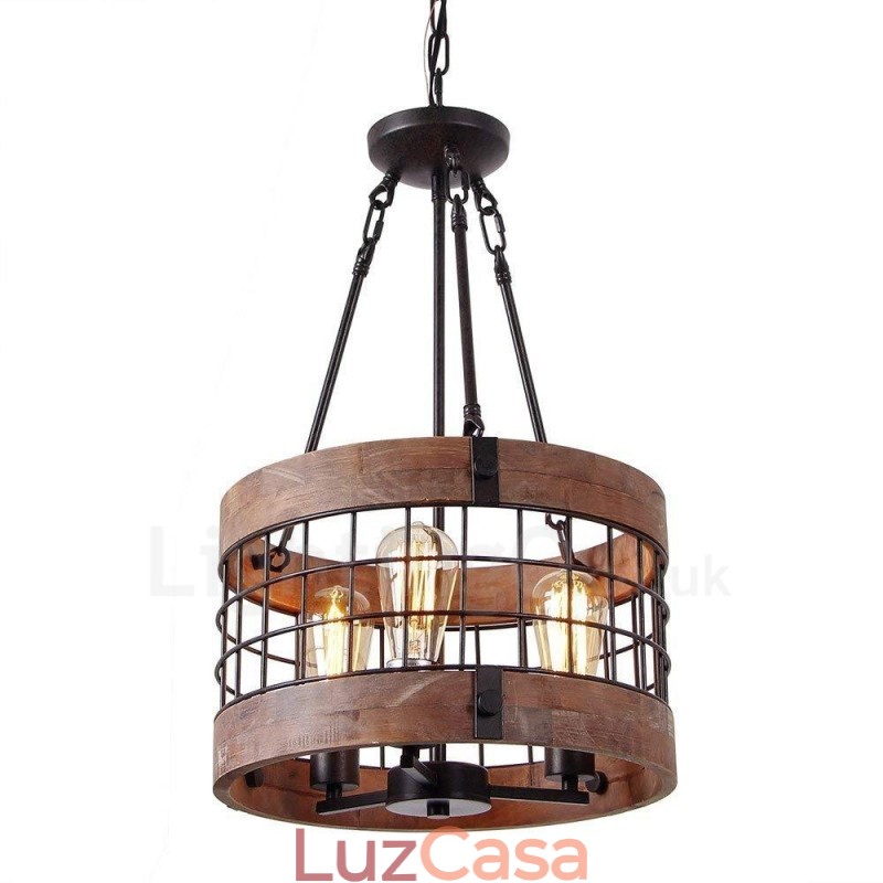 3 tambor de luz vintage lustre de madeira industrial vento loft madeira linear pingente iluminação