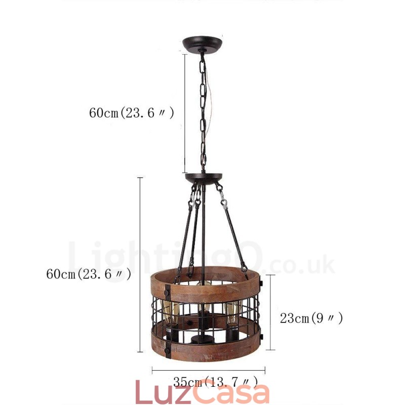 3 tambor de luz vintage lustre de madeira industrial vento loft madeira linear pingente iluminação