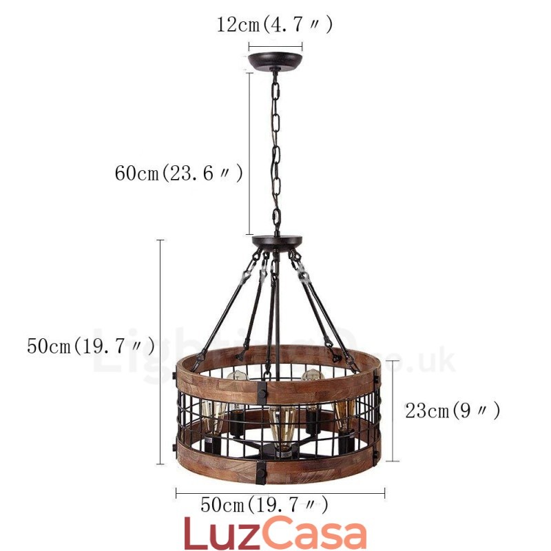 5 tambor de luz vintage lustre de madeira industrial vento loft madeira linear pingente iluminação