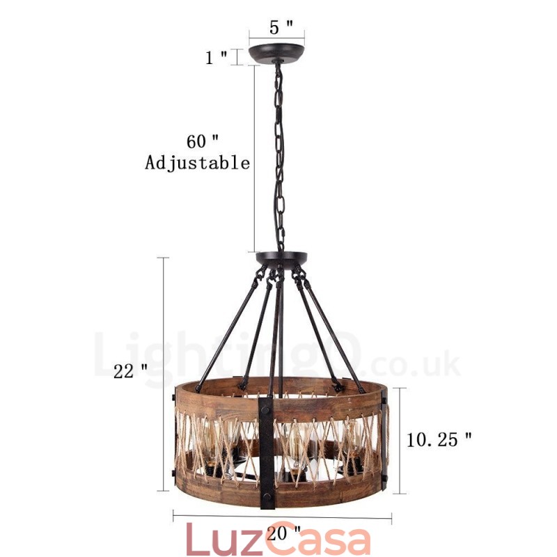 5 tambor de luz vintage lustre de madeira industrial vento loft madeira linear pingente iluminação