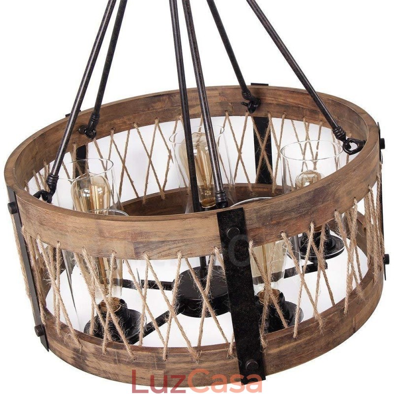 5 tambor de luz vintage lustre de madeira industrial vento loft madeira linear pingente iluminação