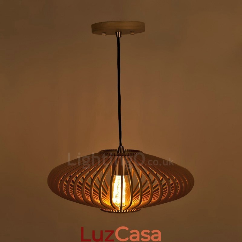 1 Lanterna de Luz Vintage Lustre de Madeira Industrial Vento Loft Madeira Linear Pendente Iluminação