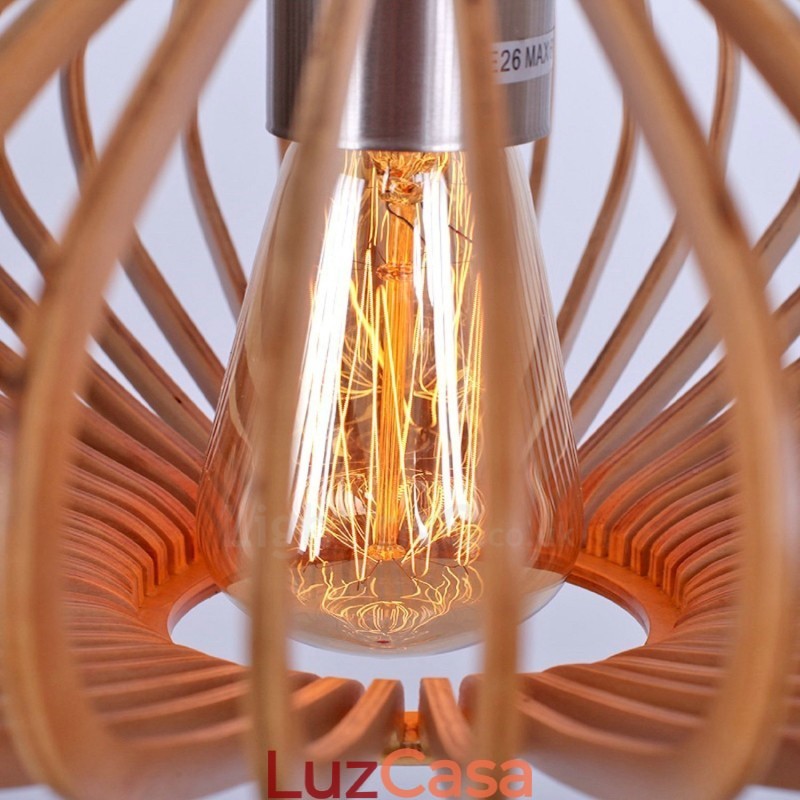 1 Lanterna de Luz Vintage Lustre de Madeira Industrial Vento Loft Madeira Linear Pendente Iluminação