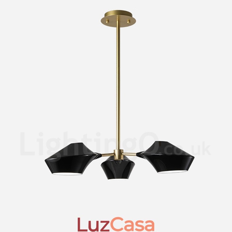 Lustre Retro Linear 3 Luzes com Abajures Acrílicos Garagem Externa