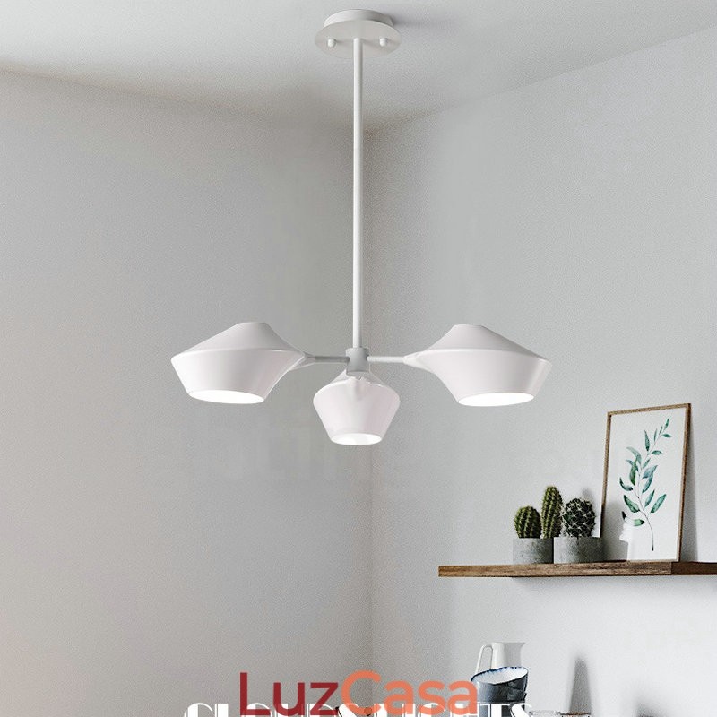 Lustre Retro Linear 3 Luzes com Abajures Acrílicos Garagem Externa