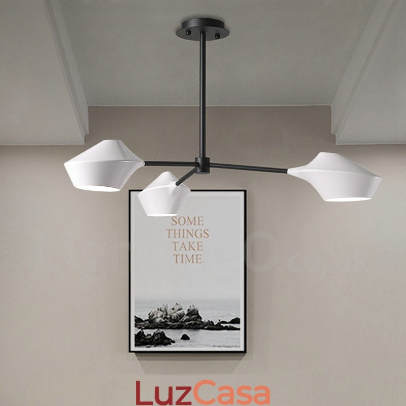 Lustre Retro Linear 3 Luzes com Abajures Acrílicos Garagem Externa