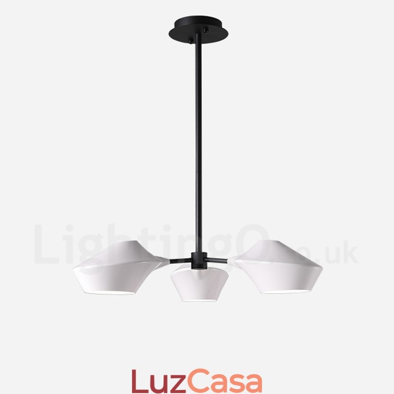 Lustre Retro Linear 3 Luzes com Abajures Acrílicos Garagem Externa