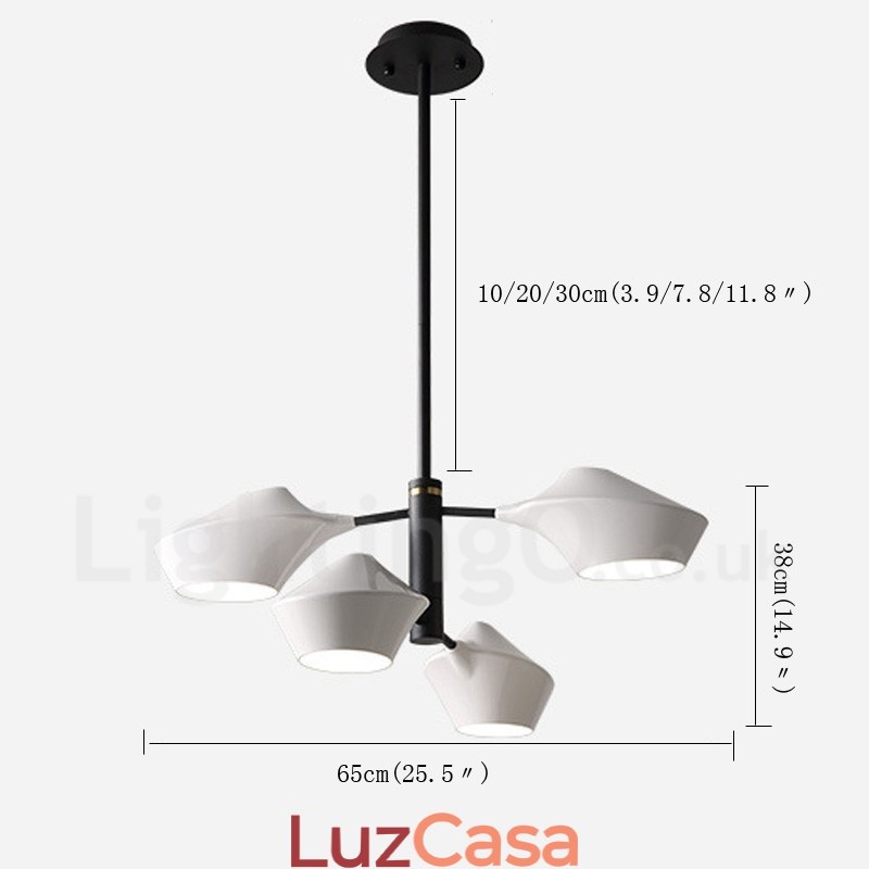 Lustre retrô linear de dois níveis, 4 luzes, com abajures de acrílico, para áreas externas, garagem