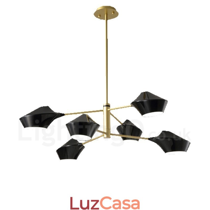 Lustre retrô linear multicolorido de 2 níveis, 6 luzes com abajures de acrílico, garagem ao ar livre