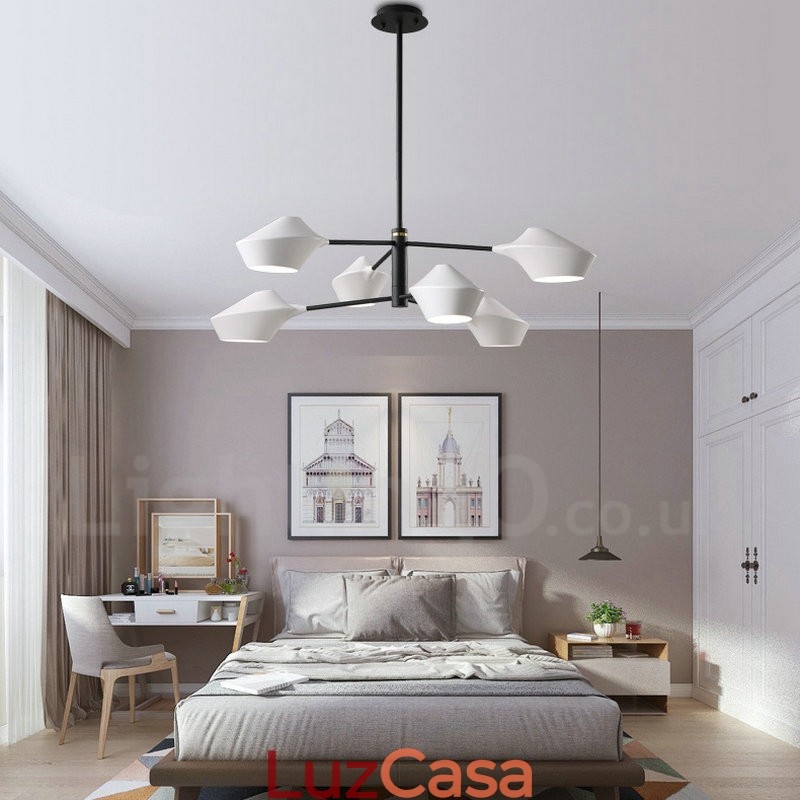 Lustre retrô linear multicolorido de 2 níveis, 6 luzes com abajures de acrílico, garagem ao ar livre