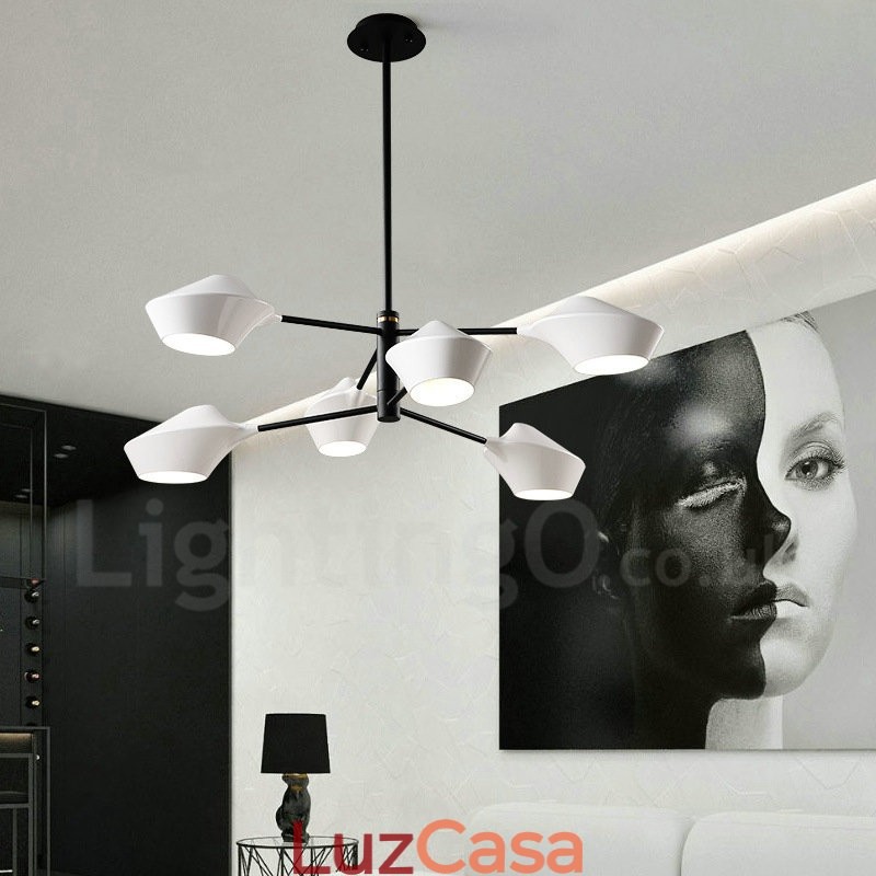 Lustre retrô linear multicolorido de 2 níveis, 6 luzes com abajures de acrílico, garagem ao ar livre