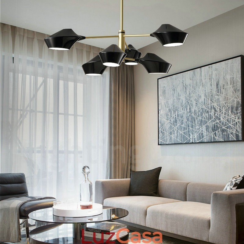 Lustre retrô linear multicolorido de 2 níveis, 6 luzes com abajures de acrílico, garagem ao ar livre