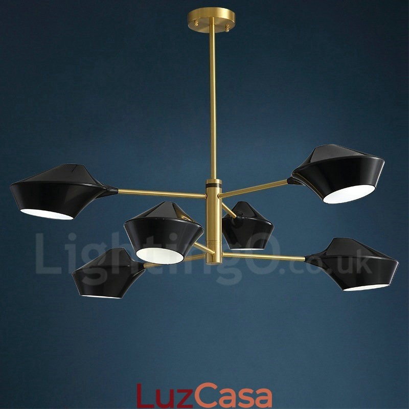 Lustre retrô linear multicolorido de 2 níveis, 6 luzes com abajures de acrílico, garagem ao ar livre