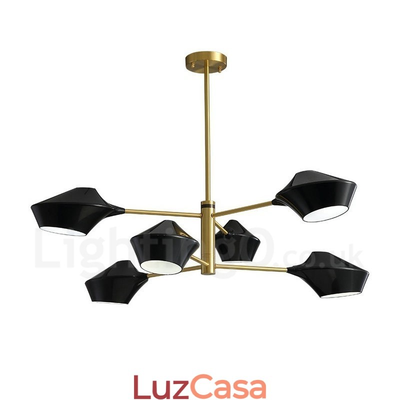 Lustre retrô linear multicolorido de 2 níveis, 6 luzes com abajures de acrílico, garagem ao ar livre
