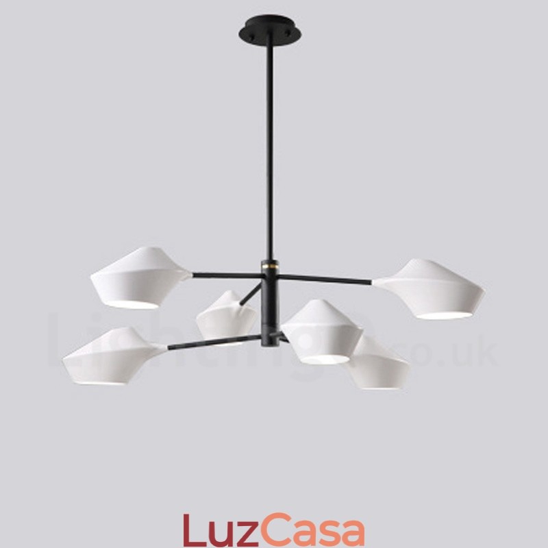 Lustre retrô linear multicolorido de 2 níveis, 6 luzes com abajures de acrílico, garagem ao ar livre