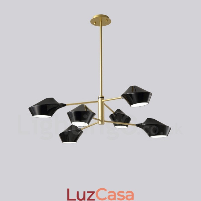 Lustre retrô linear multicolorido de 2 níveis, 6 luzes com abajures de acrílico, garagem ao ar livre