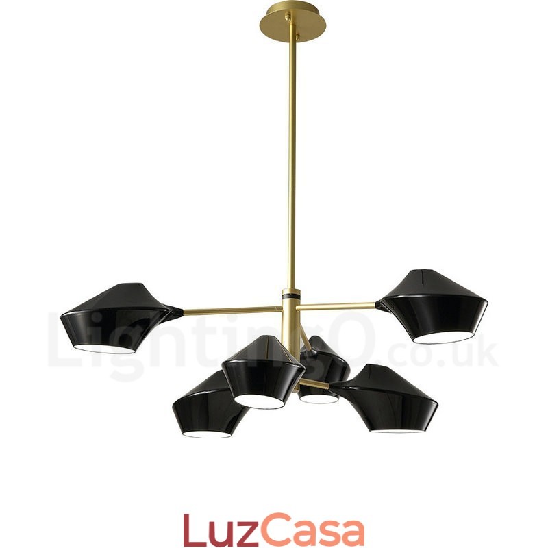 Lustre retrô linear multicolorido de 2 níveis, 6 luzes com abajures de acrílico, garagem ao ar livre