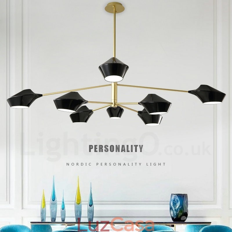 Lustre retrô linear de duas camadas multicoloridas, 8 luzes com abajures de acrílico, garagem ao ar livre