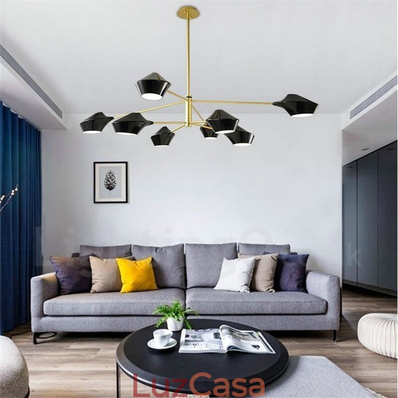 Lustre retrô linear de duas camadas multicoloridas, 8 luzes com abajures de acrílico, garagem ao ar livre