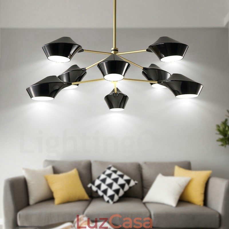 Lustre retrô linear de duas camadas multicoloridas, 8 luzes com abajures de acrílico, garagem ao ar livre